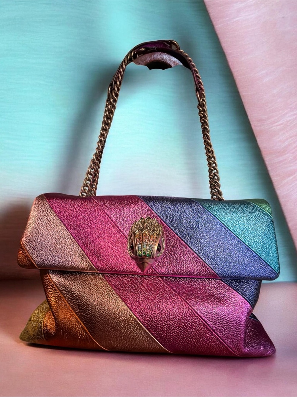 Kurt Geiger Kensington metallic rainbow striped leather bag- LG size